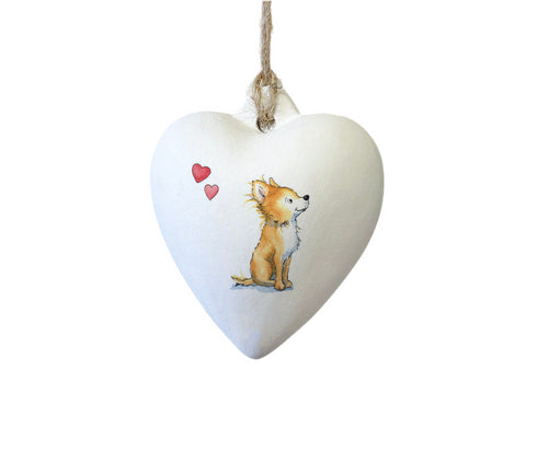 Chihuahua Fawn Ceramic Heart Bauble
